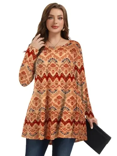 LARACE Plus Size Tunic Tops Long Sleeve Shirts for Women Swing Flowy Loose Fit Clothes for Leggings - 11