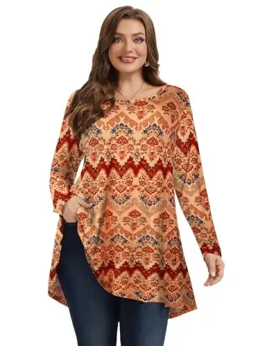 LARACE Plus Size Tunic Tops Long Sleeve Shirts for Women Swing Flowy Loose Fit Clothes for Leggings - 2