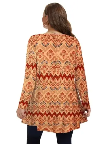 LARACE Plus Size Tunic Tops Long Sleeve Shirts for Women Swing Flowy Loose Fit Clothes for Leggings - 5