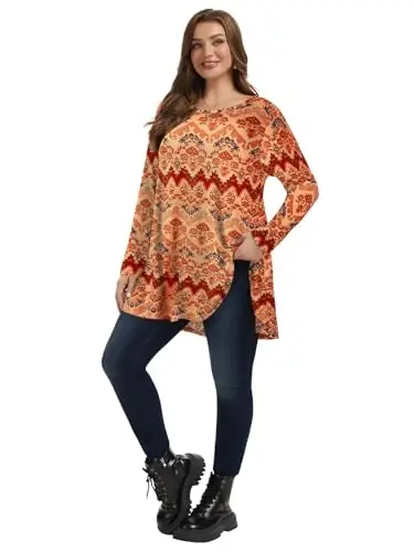 LARACE Plus Size Tunic Tops Long Sleeve Shirts for Women Swing Flowy Loose Fit Clothes for Leggings - 6