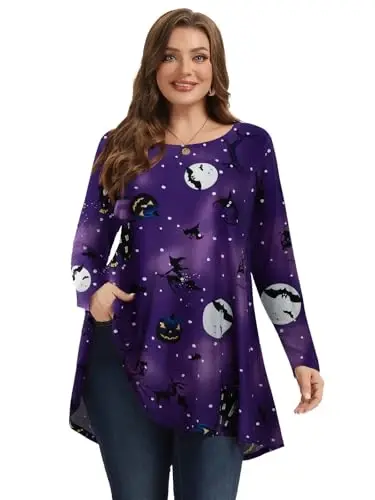LARACE Plus Size Tunic Tops Long Sleeve Shirts for Women Swing Flowy Loose Fit Clothes for Leggings - 9