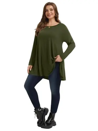 LARACE Plus Size Tunic Tops Long Sleeve Shirts for Women Swing Flowy Loose Fit Clothes for Leggings - 6