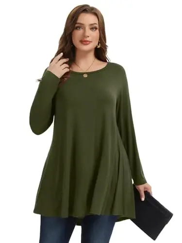 LARACE Plus Size Tunic Tops Long Sleeve Shirts for Women Swing Flowy Loose Fit Clothes for Leggings - 11