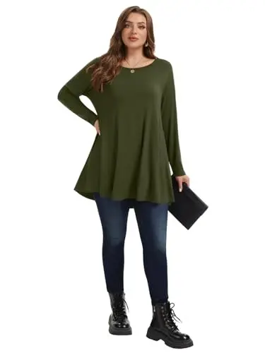 LARACE Plus Size Tunic Tops Long Sleeve Shirts for Women Swing Flowy Loose Fit Clothes for Leggings - 14