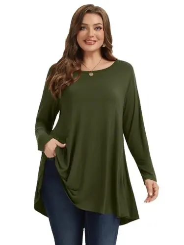 LARACE Plus Size Tunic Tops Long Sleeve Shirts for Women Swing Flowy Loose Fit Clothes for Leggings - 2