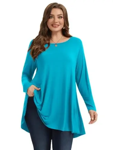 LARACE Plus Size Tunic Tops Long Sleeve Shirts for Women Swing Flowy Loose Fit Clothes for Leggings - MODAZONE (1)