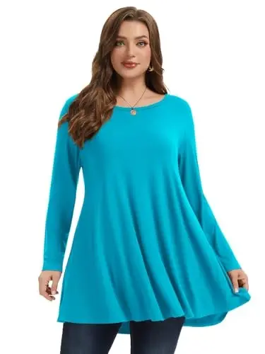 LARACE Plus Size Tunic Tops Long Sleeve Shirts for Women Swing Flowy Loose Fit Clothes for Leggings - 3