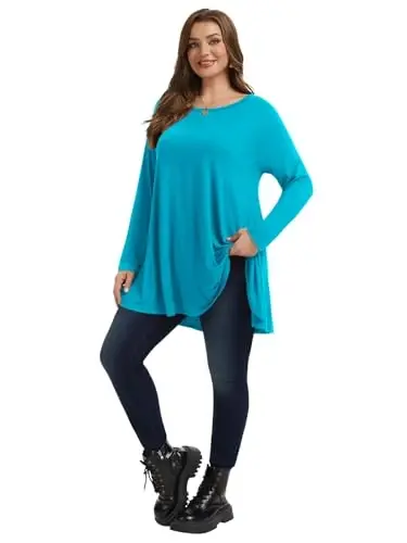 LARACE Plus Size Tunic Tops Long Sleeve Shirts for Women Swing Flowy Loose Fit Clothes for Leggings - 6