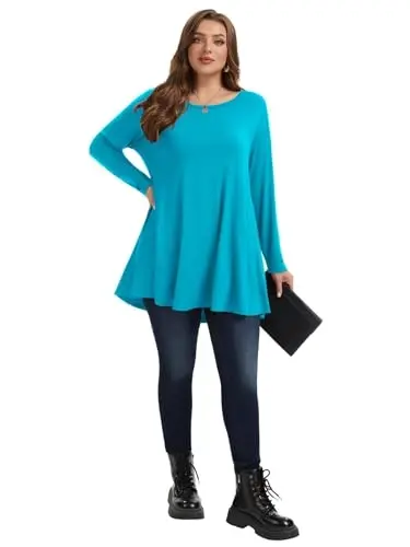LARACE Plus Size Tunic Tops Long Sleeve Shirts for Women Swing Flowy Loose Fit Clothes for Leggings - 7