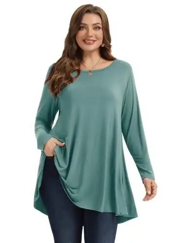 LARACE Plus Size Tunic Tops Long Sleeve Shirts for Women Swing Flowy Loose Fit Clothes for Leggings - 9