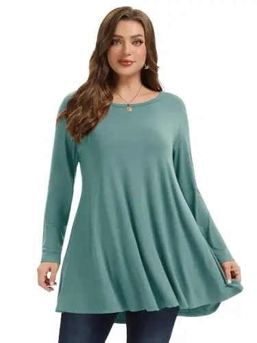 LARACE Plus Size Tunic Tops Long Sleeve Shirts for Women Swing Flowy Loose Fit Clothes for Leggings - 10