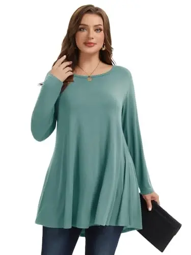 LARACE Plus Size Tunic Tops Long Sleeve Shirts for Women Swing Flowy Loose Fit Clothes for Leggings - 11