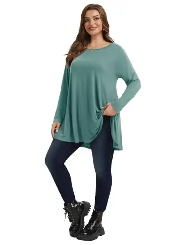 LARACE Plus Size Tunic Tops Long Sleeve Shirts for Women Swing Flowy Loose Fit Clothes for Leggings - 13