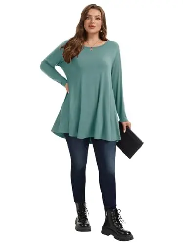 LARACE Plus Size Tunic Tops Long Sleeve Shirts for Women Swing Flowy Loose Fit Clothes for Leggings - 14