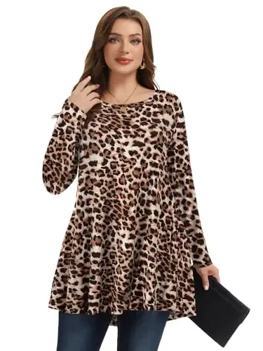 LARACE Plus Size Tunic Tops Long Sleeve Shirts for Women Swing Flowy Loose Fit Clothes for Leggings - 11