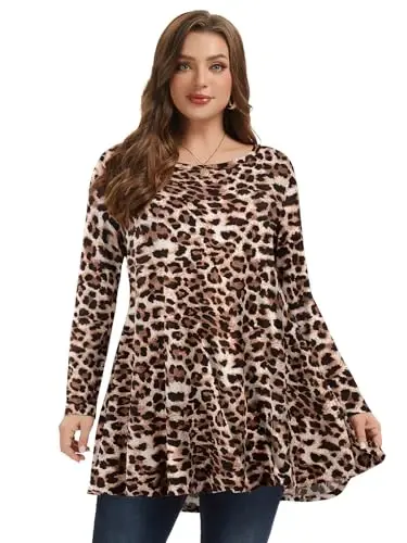 LARACE Plus Size Tunic Tops Long Sleeve Shirts for Women Swing Flowy Loose Fit Clothes for Leggings - 3