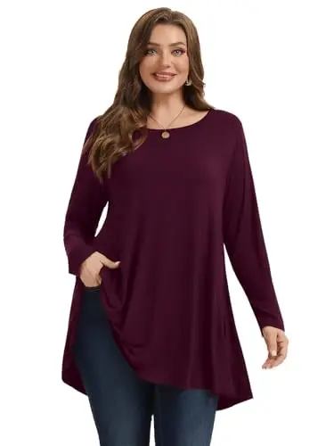 LARACE Plus Size Tunic Tops Long Sleeve Shirts for Women Swing Flowy Loose Fit Clothes for Leggings - MODAZONE (1)
