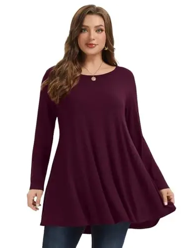 LARACE Plus Size Tunic Tops Long Sleeve Shirts for Women Swing Flowy Loose Fit Clothes for Leggings - 10