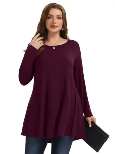 LARACE Plus Size Tunic Tops Long Sleeve Shirts for Women Swing Flowy Loose Fit Clothes for Leggings - 11