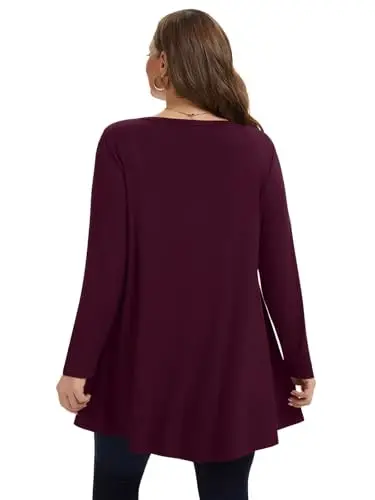 LARACE Plus Size Tunic Tops Long Sleeve Shirts for Women Swing Flowy Loose Fit Clothes for Leggings - 12