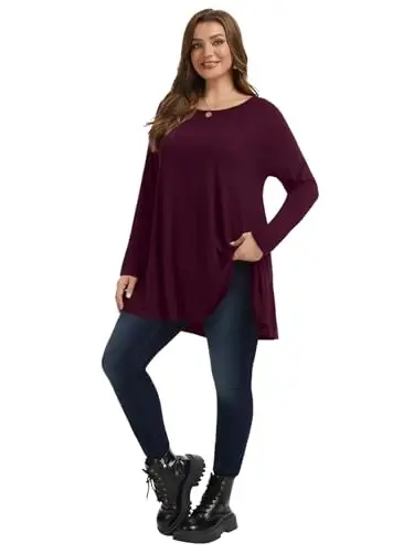 LARACE Plus Size Tunic Tops Long Sleeve Shirts for Women Swing Flowy Loose Fit Clothes for Leggings - 6