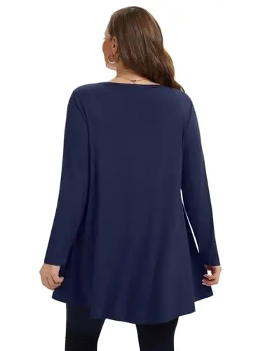 LARACE Plus Size Tunic Tops Long Sleeve Shirts for Women Swing Flowy Loose Fit Clothes for Leggings - 12
