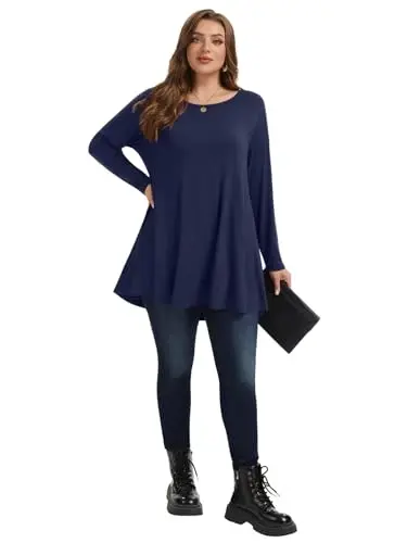 LARACE Plus Size Tunic Tops Long Sleeve Shirts for Women Swing Flowy Loose Fit Clothes for Leggings - 14