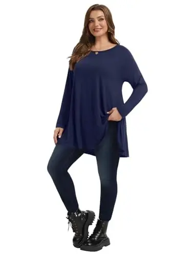 LARACE Plus Size Tunic Tops Long Sleeve Shirts for Women Swing Flowy Loose Fit Clothes for Leggings - 6