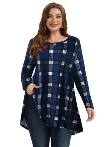 LARACE Plus Size Tunic Tops Long Sleeve Shirts for Women Swing Flowy Loose Fit Clothes for Leggings - 2