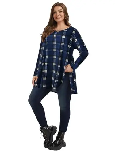 LARACE Plus Size Tunic Tops Long Sleeve Shirts for Women Swing Flowy Loose Fit Clothes for Leggings - 6