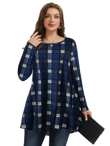 LARACE Plus Size Tunic Tops Long Sleeve Shirts for Women Swing Flowy Loose Fit Clothes for Leggings - 4