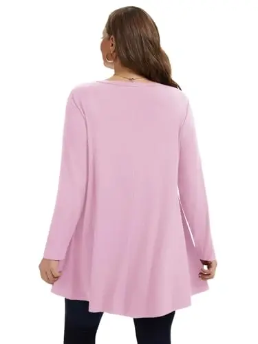 LARACE Plus Size Tunic Tops Long Sleeve Shirts for Women Swing Flowy Loose Fit Clothes for Leggings - 12