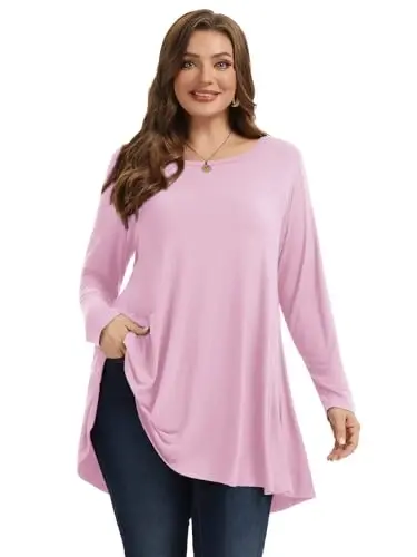 LARACE Plus Size Tunic Tops Long Sleeve Shirts for Women Swing Flowy Loose Fit Clothes for Leggings - 2