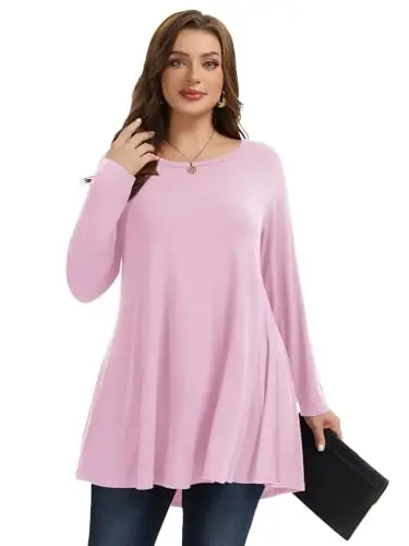 LARACE Plus Size Tunic Tops Long Sleeve Shirts for Women Swing Flowy Loose Fit Clothes for Leggings - 4