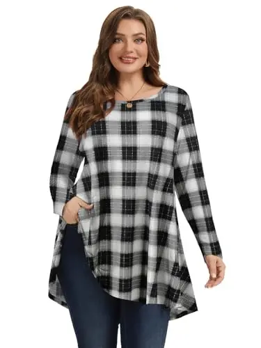 LARACE Plus Size Tunic Tops Long Sleeve Shirts for Women Swing Flowy Loose Fit Clothes for Leggings - 9