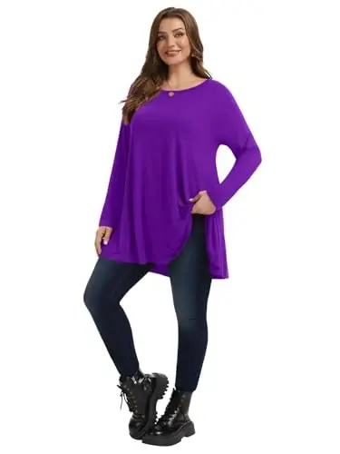 LARACE Plus Size Tunic Tops Long Sleeve Shirts for Women Swing Flowy Loose Fit Clothes for Leggings - 6