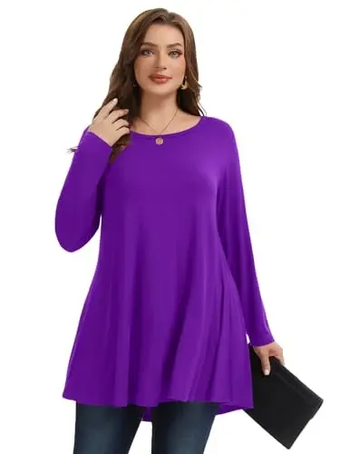 LARACE Plus Size Tunic Tops Long Sleeve Shirts for Women Swing Flowy Loose Fit Clothes for Leggings - 11