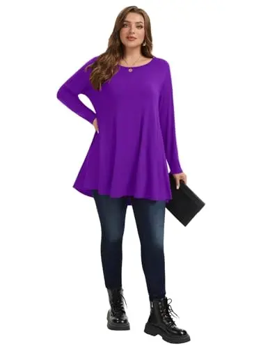 LARACE Plus Size Tunic Tops Long Sleeve Shirts for Women Swing Flowy Loose Fit Clothes for Leggings - 14