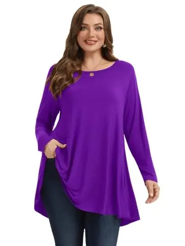 LARACE Plus Size Tunic Tops Long Sleeve Shirts for Women Swing Flowy Loose Fit Clothes for Leggings - 2