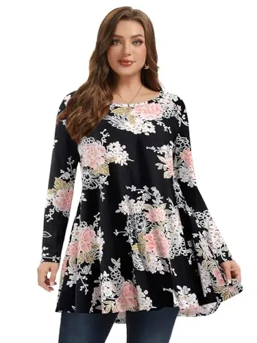 LARACE Plus Size Tunic Tops Long Sleeve Shirts for Women Swing Flowy Loose Fit Clothes for Leggings - 3