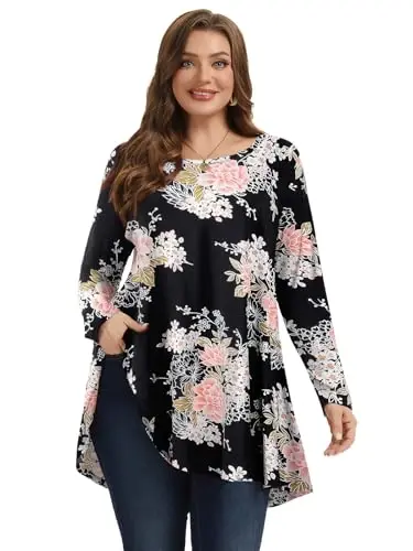 LARACE Plus Size Tunic Tops Long Sleeve Shirts for Women Swing Flowy Loose Fit Clothes for Leggings - 2