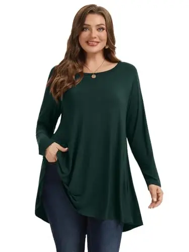LARACE Plus Size Tunic Tops Long Sleeve Shirts for Women Swing Flowy Loose Fit Clothes for Leggings - 2