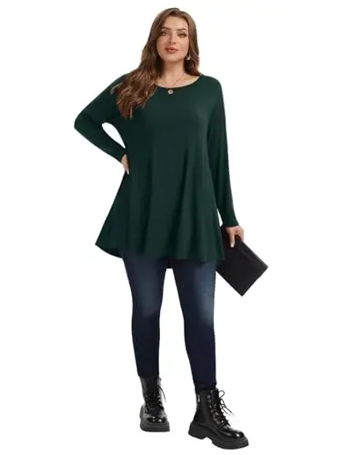 LARACE Plus Size Tunic Tops Long Sleeve Shirts for Women Swing Flowy Loose Fit Clothes for Leggings - 7