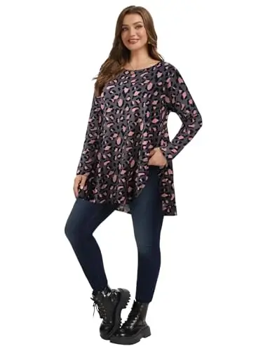 LARACE Plus Size Tunic Tops Long Sleeve Shirts for Women Swing Flowy Loose Fit Clothes for Leggings - 6