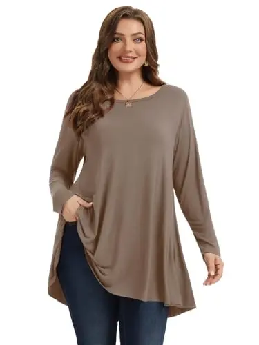 LARACE Plus Size Tunic Tops Long Sleeve Shirts for Women Swing Flowy Loose Fit Clothes for Leggings - MODAZONE (1)