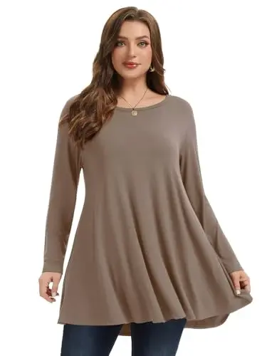 LARACE Plus Size Tunic Tops Long Sleeve Shirts for Women Swing Flowy Loose Fit Clothes for Leggings - 10