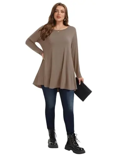 LARACE Plus Size Tunic Tops Long Sleeve Shirts for Women Swing Flowy Loose Fit Clothes for Leggings - 14