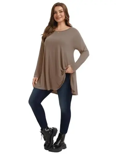 LARACE Plus Size Tunic Tops Long Sleeve Shirts for Women Swing Flowy Loose Fit Clothes for Leggings - 6