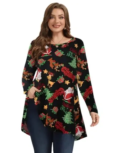 LARACE Plus Size Tunic Tops Long Sleeve Shirts for Women Swing Flowy Loose Fit Clothes for Leggings - 2