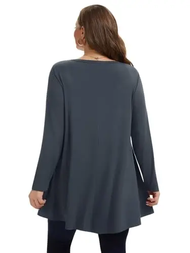 LARACE Plus Size Tunic Tops Long Sleeve Shirts for Women Swing Flowy Loose Fit Clothes for Leggings - 5